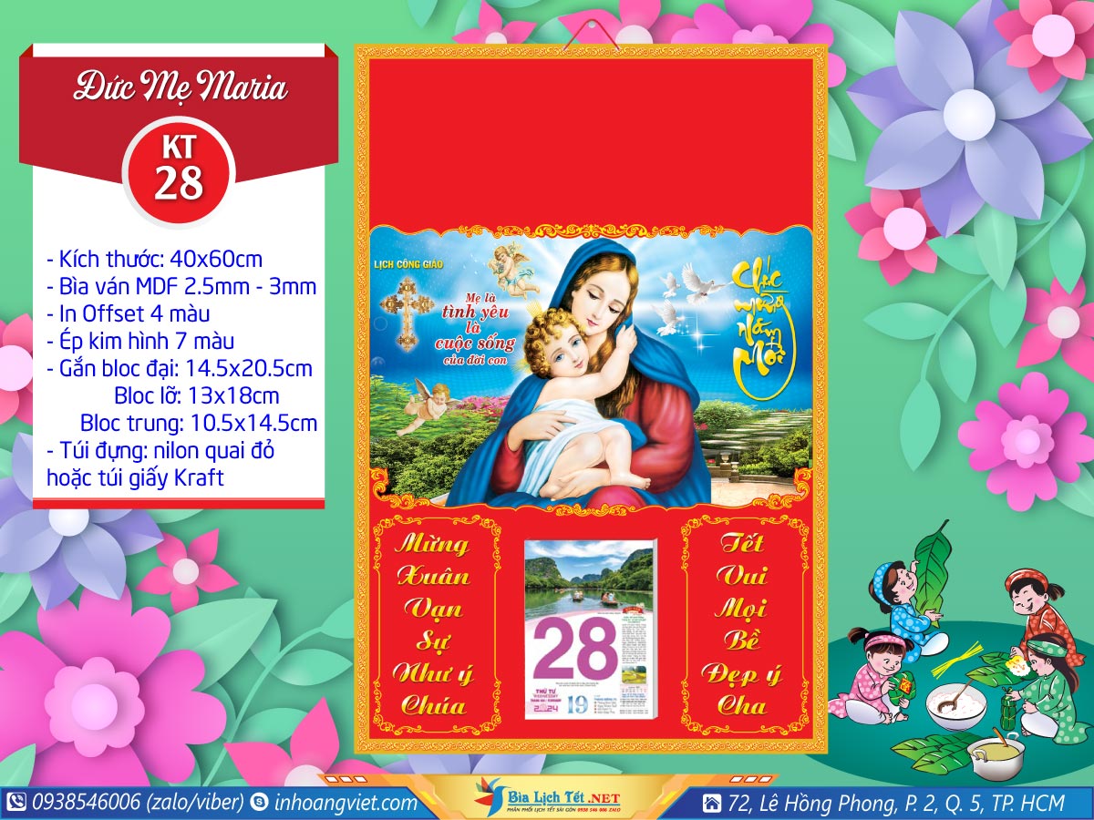 Bìa Đại (40x60cm) Điểm Kim - KT28 - Đức Mẹ Maria