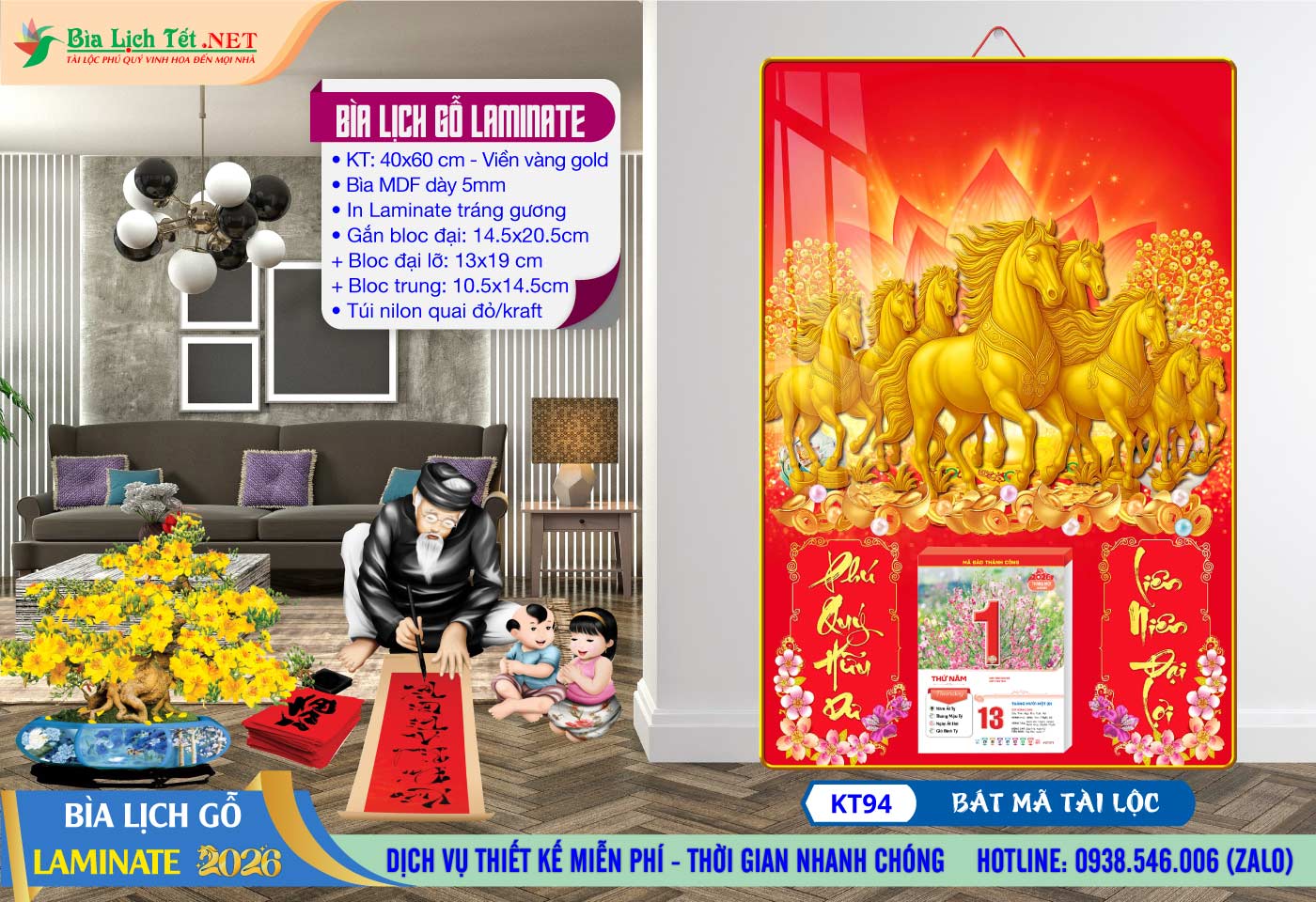 Mã Số: KT94 - Bát Mã Tài Lộc