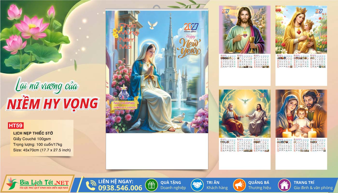 Lịch 5 Tờ Nẹp Thiếc - HT59 - Lạy Nữ Vương Của Niềm Hy Vọng