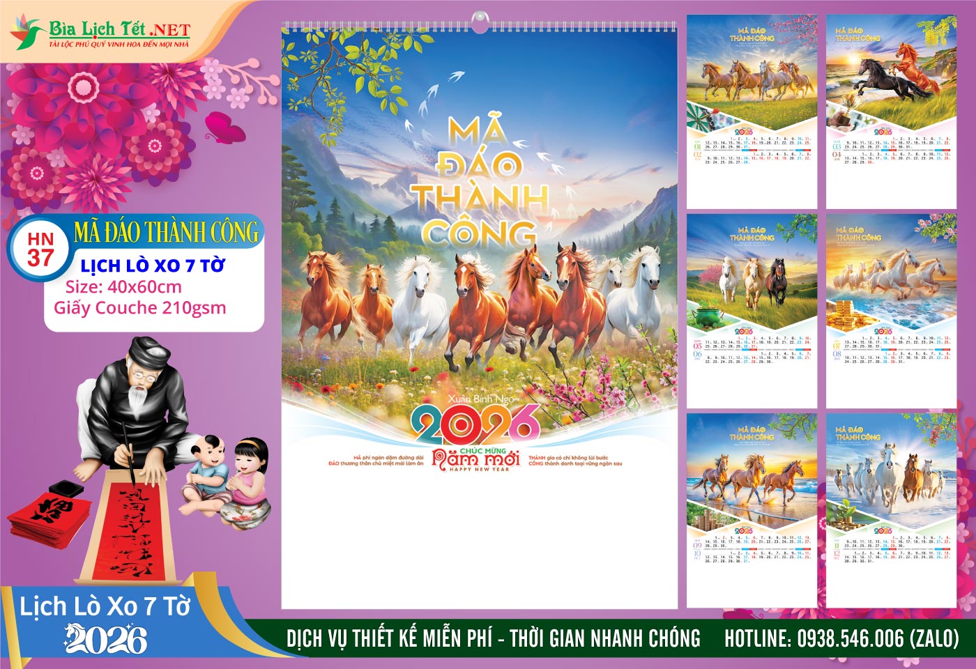 Lịch Lò Xo 7 Tờ | Mã Số: HN37 - Mã Đáo Thành Công