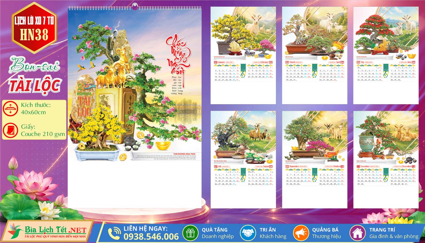 Lịch Lò Xo 7 Tờ | MS: HN38 - Bon-Sai Tài Lộc