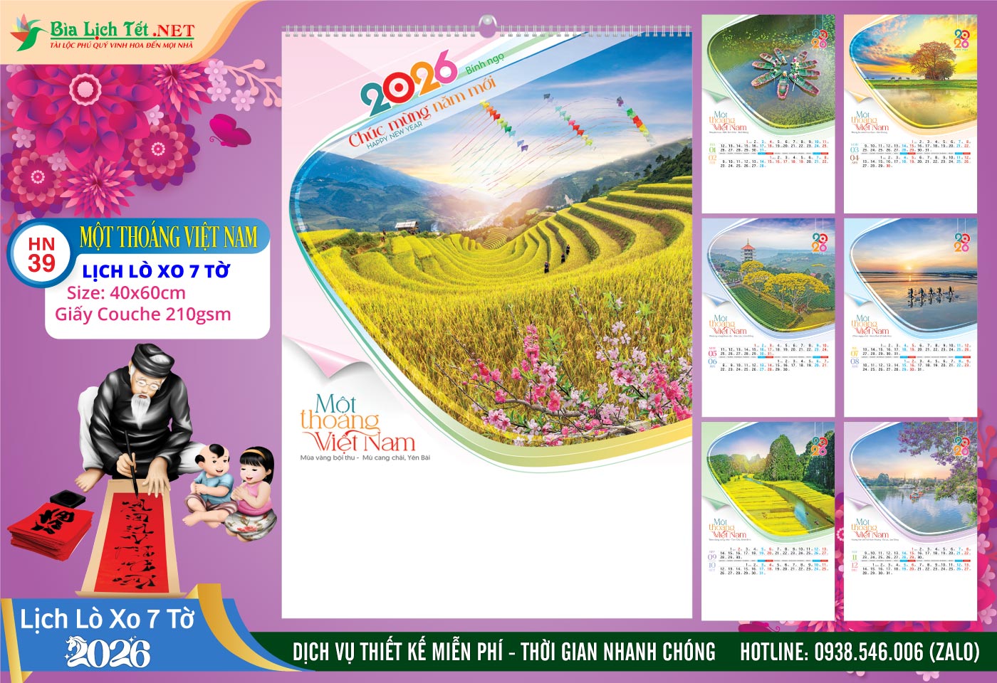 Lịch Lò Xo 7 Tờ | Mã Số: HN39 - Một Thoáng Việt Nam
