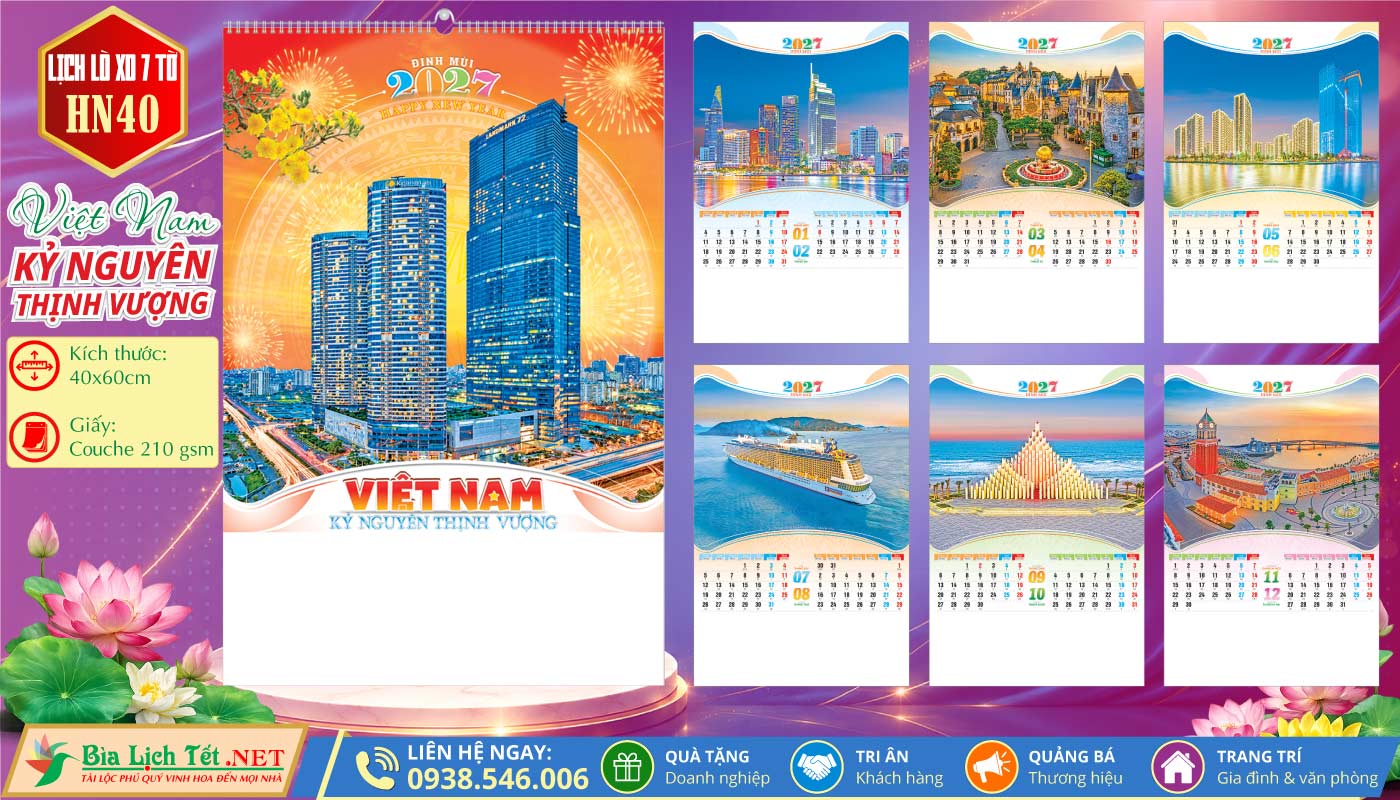 Lịch Lò Xo 7 Tờ | MS: HN40 - Việt Nam Kỷ Nguyên Thịnh Vượng