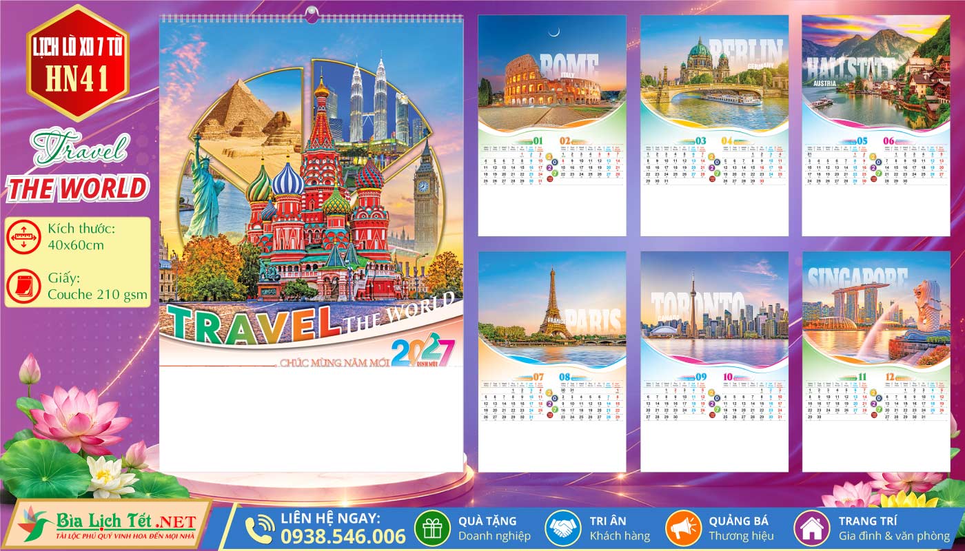 Lịch Lò Xo 7 Tờ | MS: HN41 - Travel The World