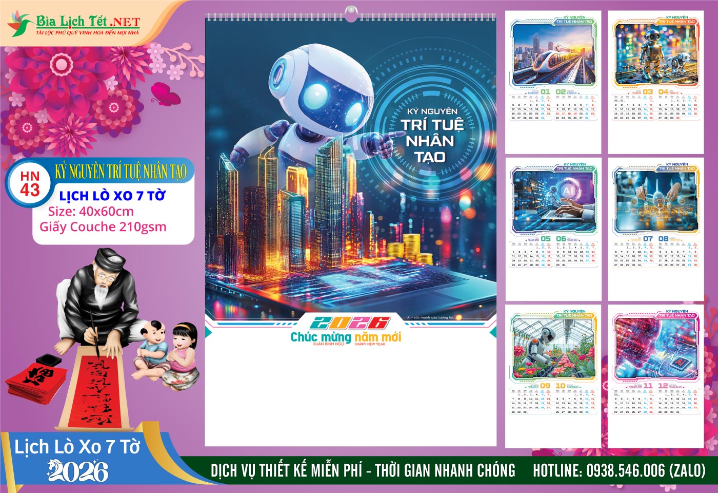 Lịch Lò Xo 7 Tờ | Mã Số: HN43 - Kỷ Nguyên Trí Tuệ Nhân Tạo