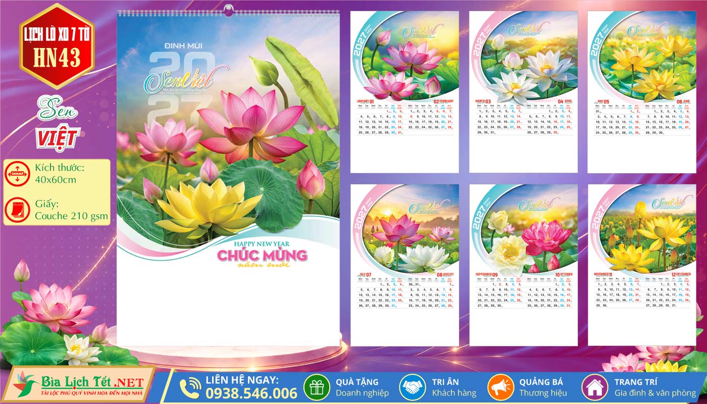 Lịch Lò Xo 7 Tờ | MS: HN43 - Sen Việt
