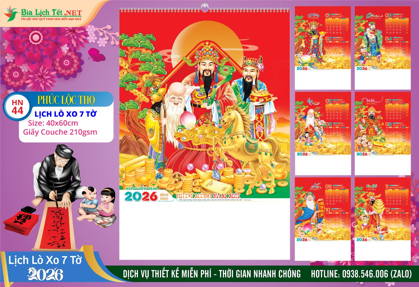 Lịch Lò Xo 7 Tờ | Mã Số: HN44 - Phúc Lộc Thọ