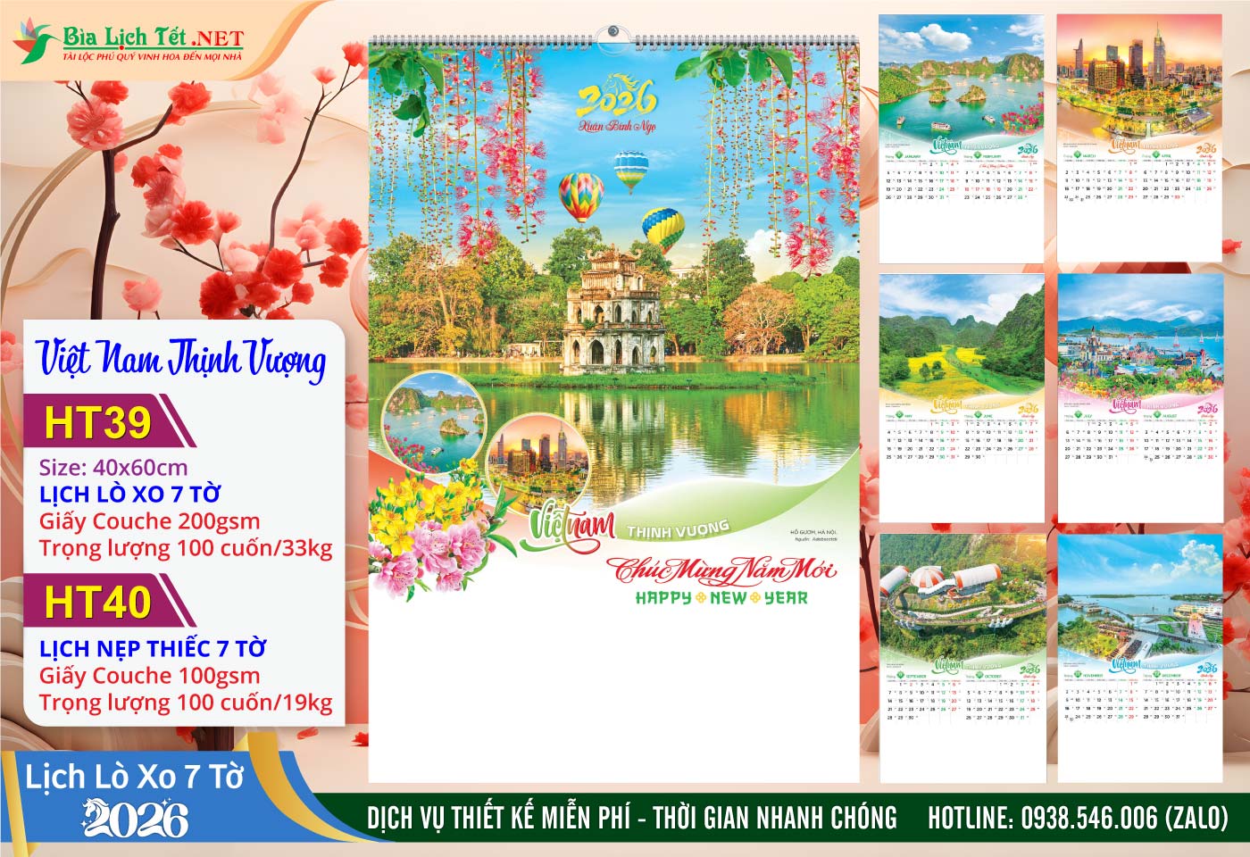 Lịch Lò Xo 7 Tờ | Mã Số: HT39 - Việt Nam Thịnh Vượng