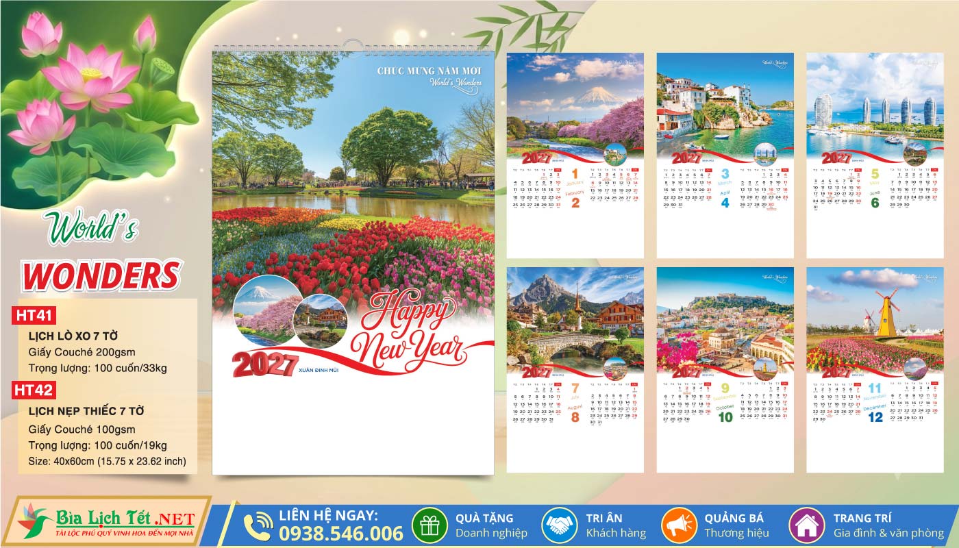 Lịch Lò Xo 7 Tờ - HT41 - World's Wonders