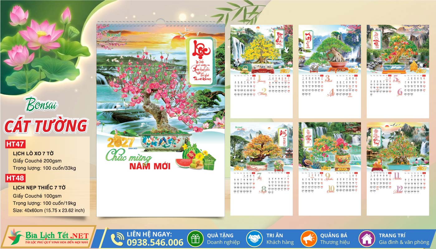 Lịch Lò Xo 7 Tờ - HT47 - Bonsai Cát Tường