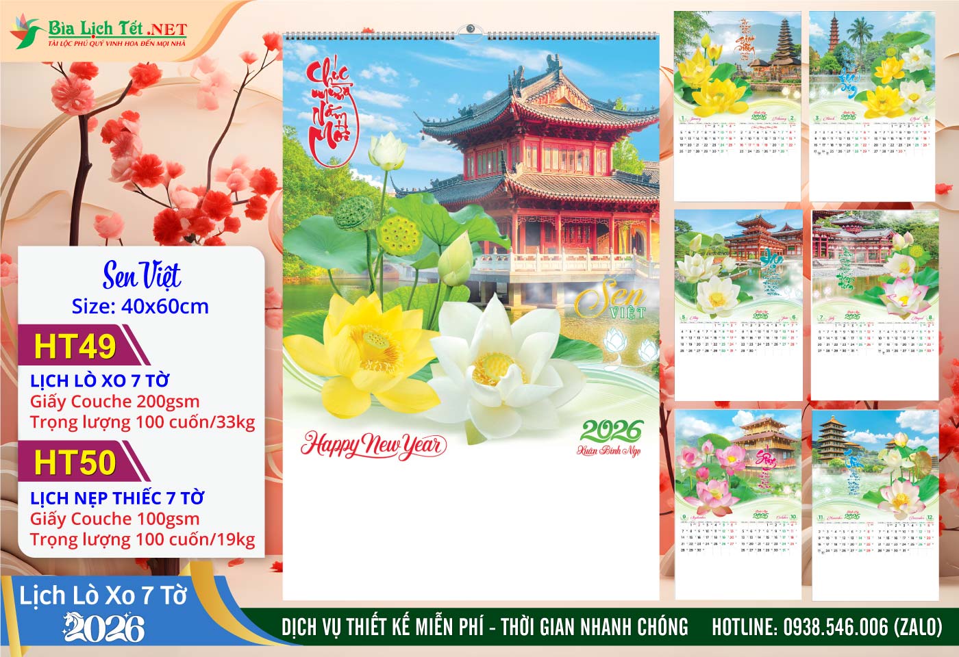 Lịch Lò Xo 7 Tờ | Mã Số: HT49 - Sen Việt