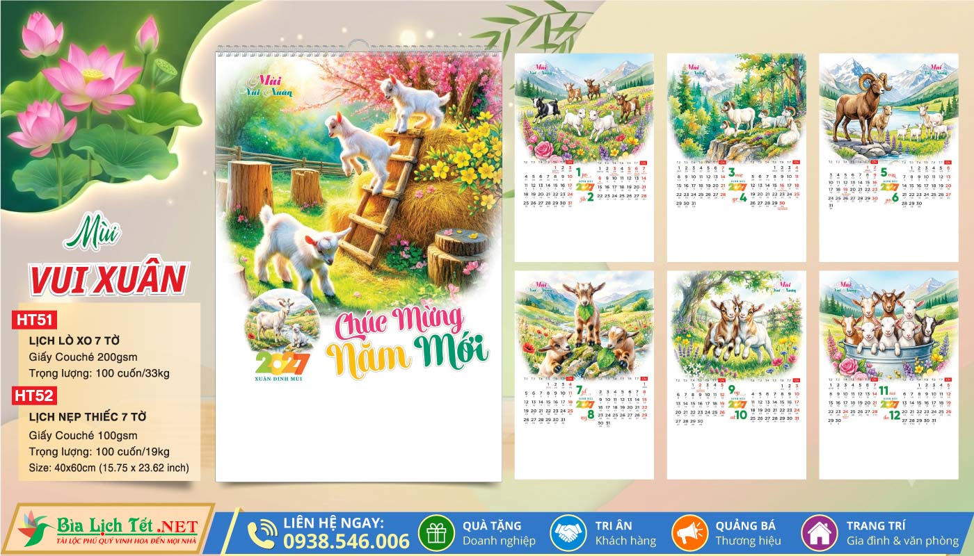 Lịch Lò Xo 7 Tờ - HT51 - Mùi Vui Xuân