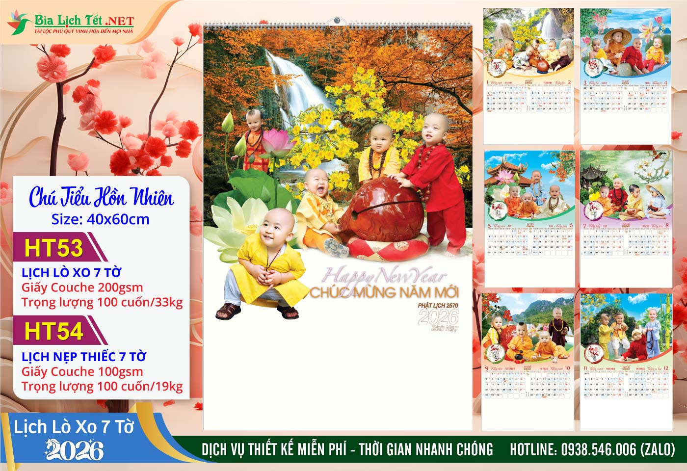 Lịch Lò Xo 7 Tờ | Mã Số: HT53 - Chú Tiểu Hồn Nhiên