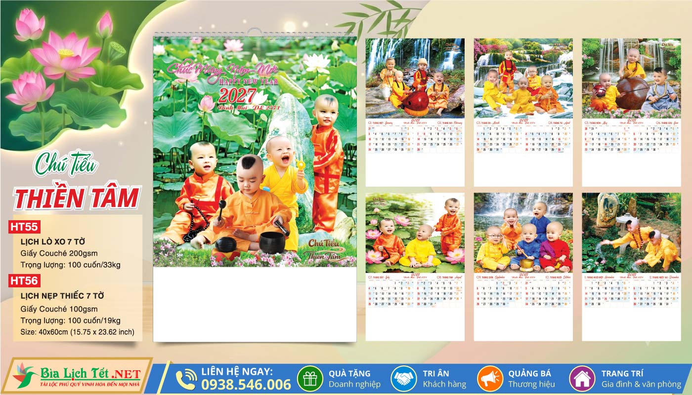 Lịch Lò Xo 7 Tờ - HT55 - Chú Tiểu Thiền Tâm