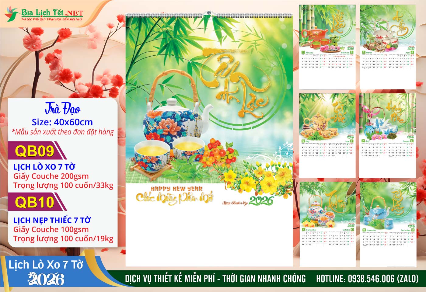 Lịch Lò Xo 7 Tờ | Mã Số: QB09 - Trà Đạo