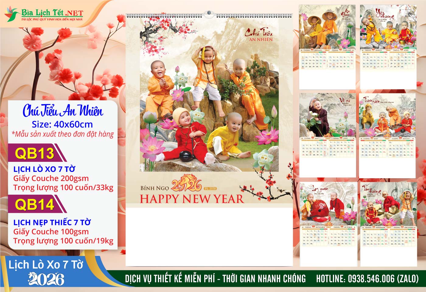 Lịch Lò Xo 7 Tờ | Mã Số: QB13 - Chú Tiểu An Nhiên