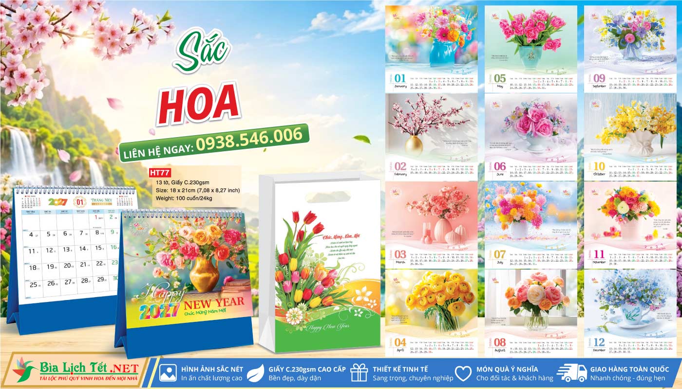 Lịch Bàn A (18x21cm) - HT77 - Sắc Hoa