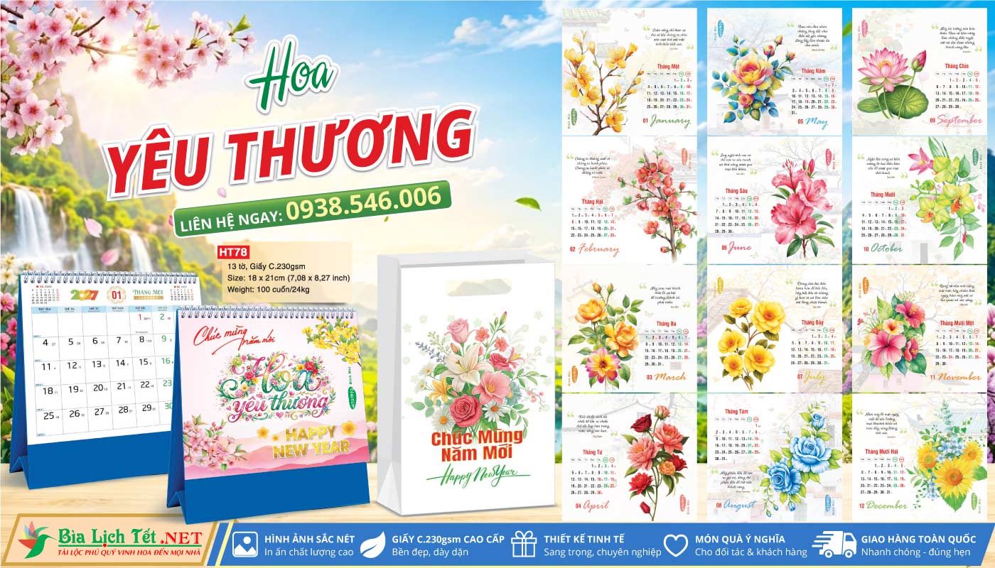 Lịch Bàn A (18x21cm) - HT78 - Hoa Yêu Thương