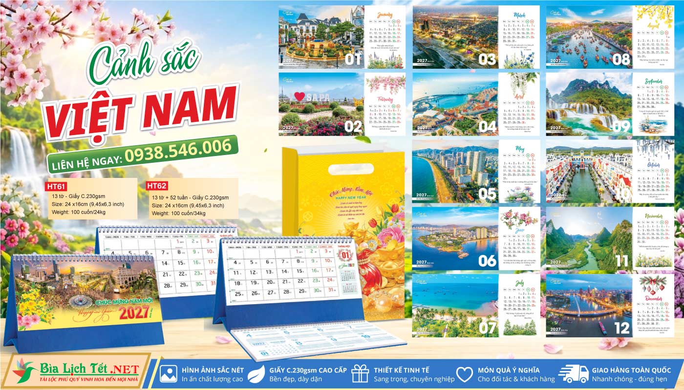 Lịch Bàn A & M (24x16cm) - HT61 - Cảnh Sắc Việt Nam