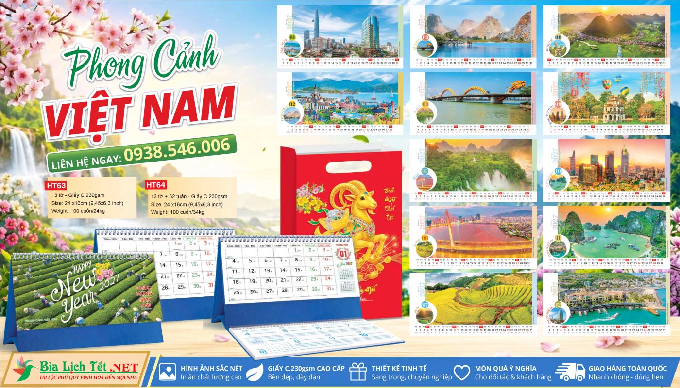 Lịch Bàn A & M (24x16cm) - HT63 - Phong Cảnh Việt Nam