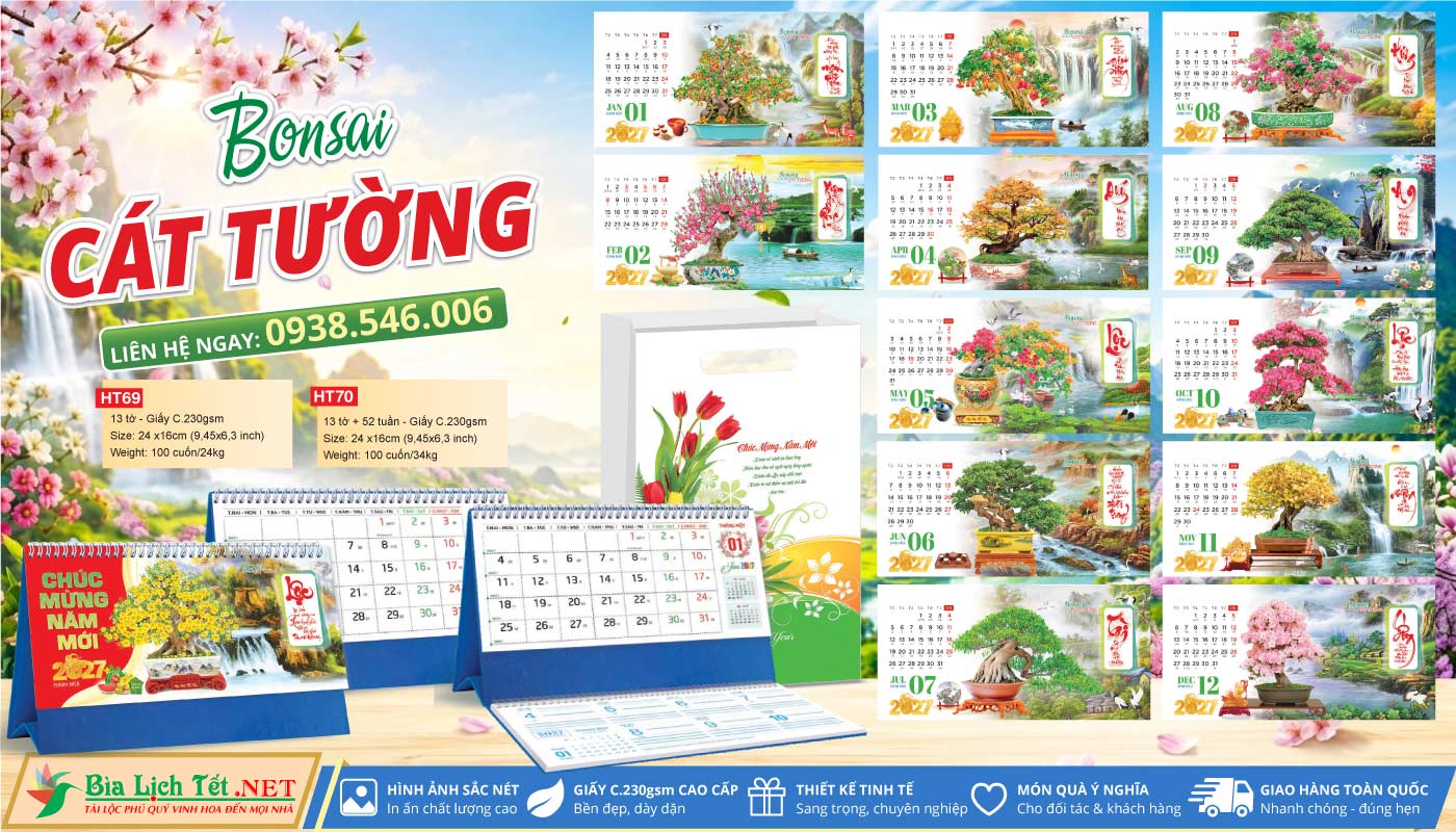 Lịch Bàn A & M (24x16cm) - HT69 - Bon Sai Cát Tường