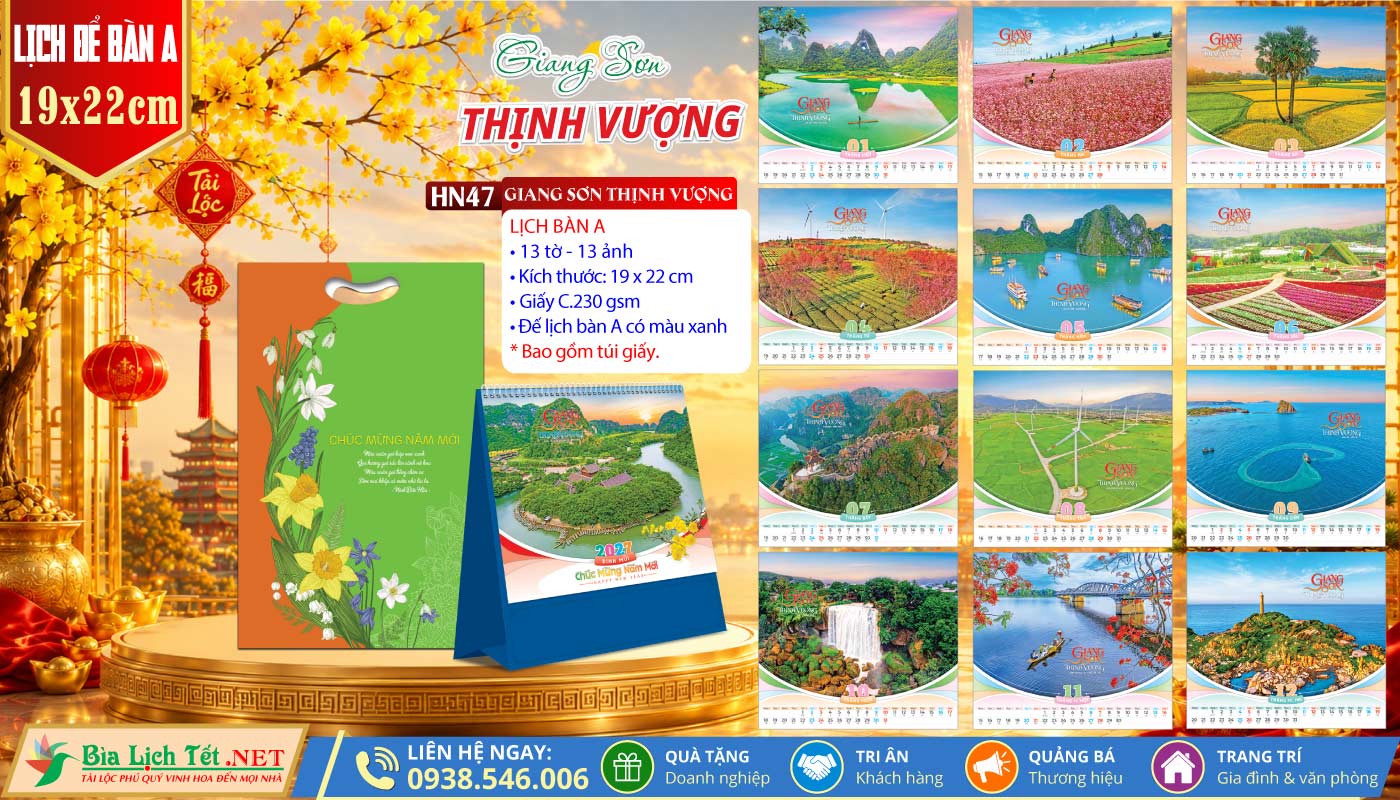 Lịch Để Bàn (19x22cm) | MS: HN47 - Giang Sơn Thịnh Vượng