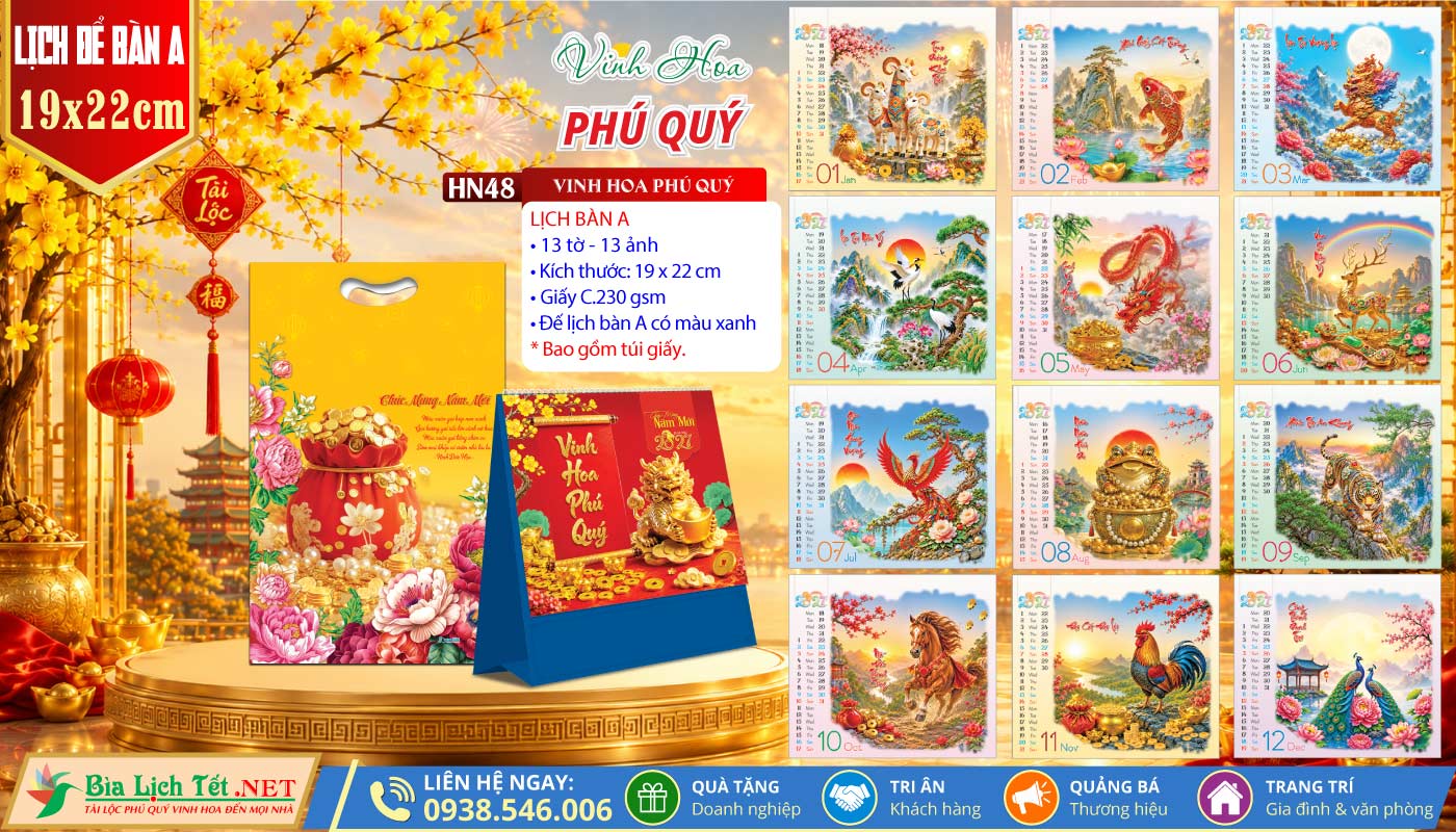 Lịch Để Bàn (19x22cm) | MS: HN48 - Vinh Hoa Phú Quý