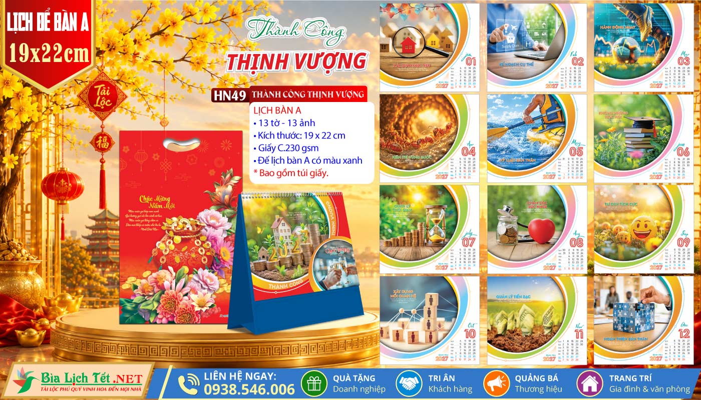 Lịch Để Bàn (19x22cm) | MS: HN49 - Thành Công Thịnh Vượng
