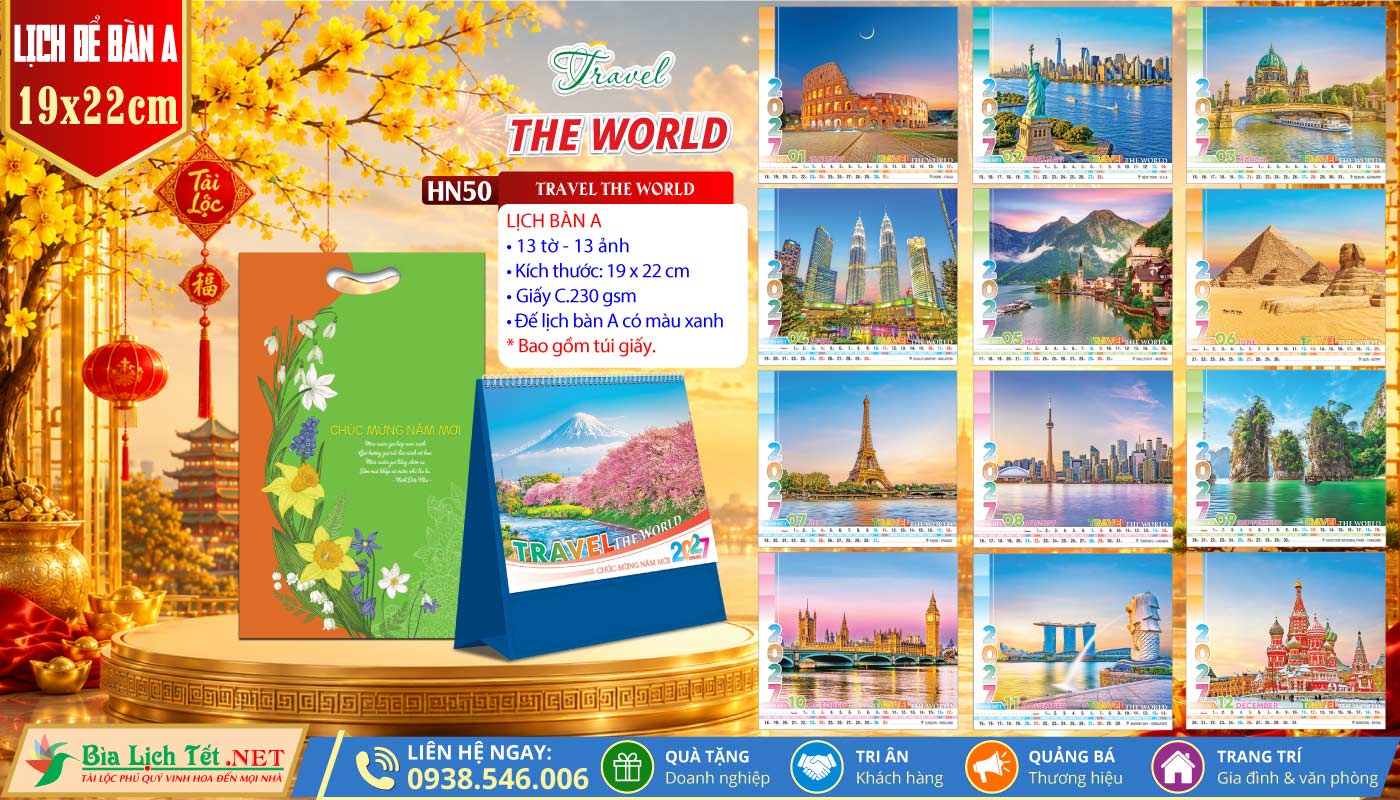 Lịch Để Bàn (19x22cm) | MS: HN50 - Travel The World