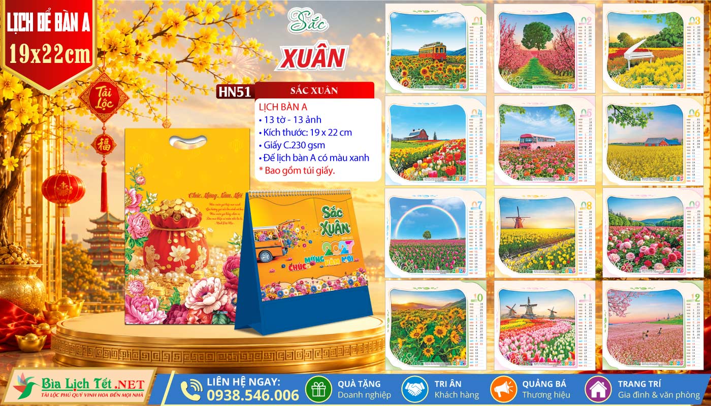 Lịch Để Bàn (19x22cm) | MS: HN51 - Sắc Xuân