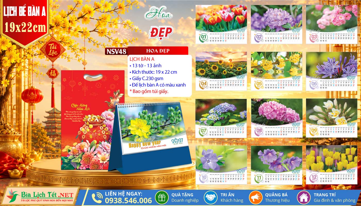 Lịch Để Bàn (19x22cm) | MS: NSV48 - Hoa Đẹp