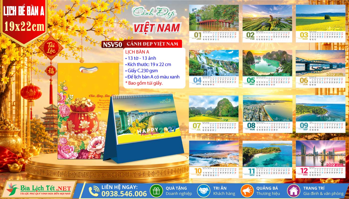 Lịch Để Bàn (19x22cm) | MS: NSV50 - Cảnh Đẹp Việt Nam
