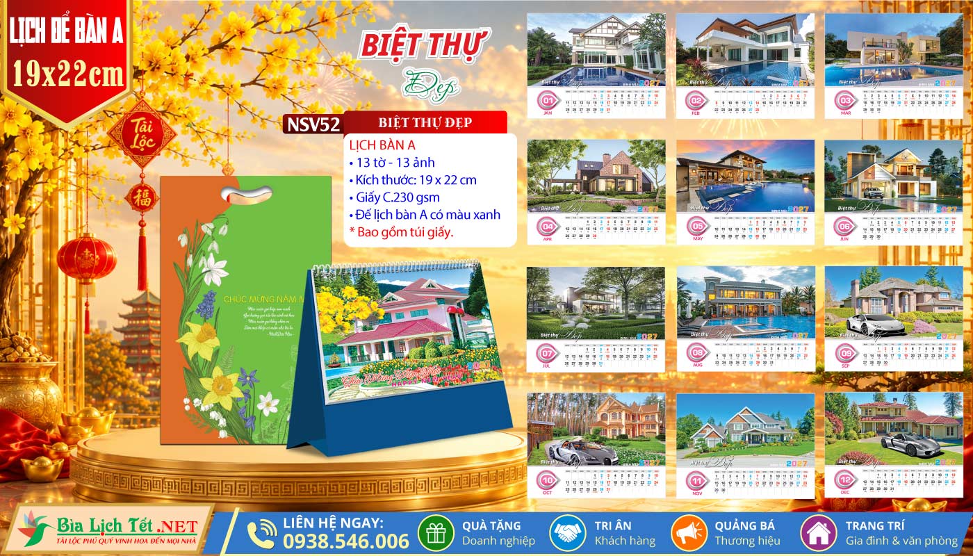 Lịch Để Bàn (19x22cm) | MS: NSV52 - Biệt Thự Đẹp
