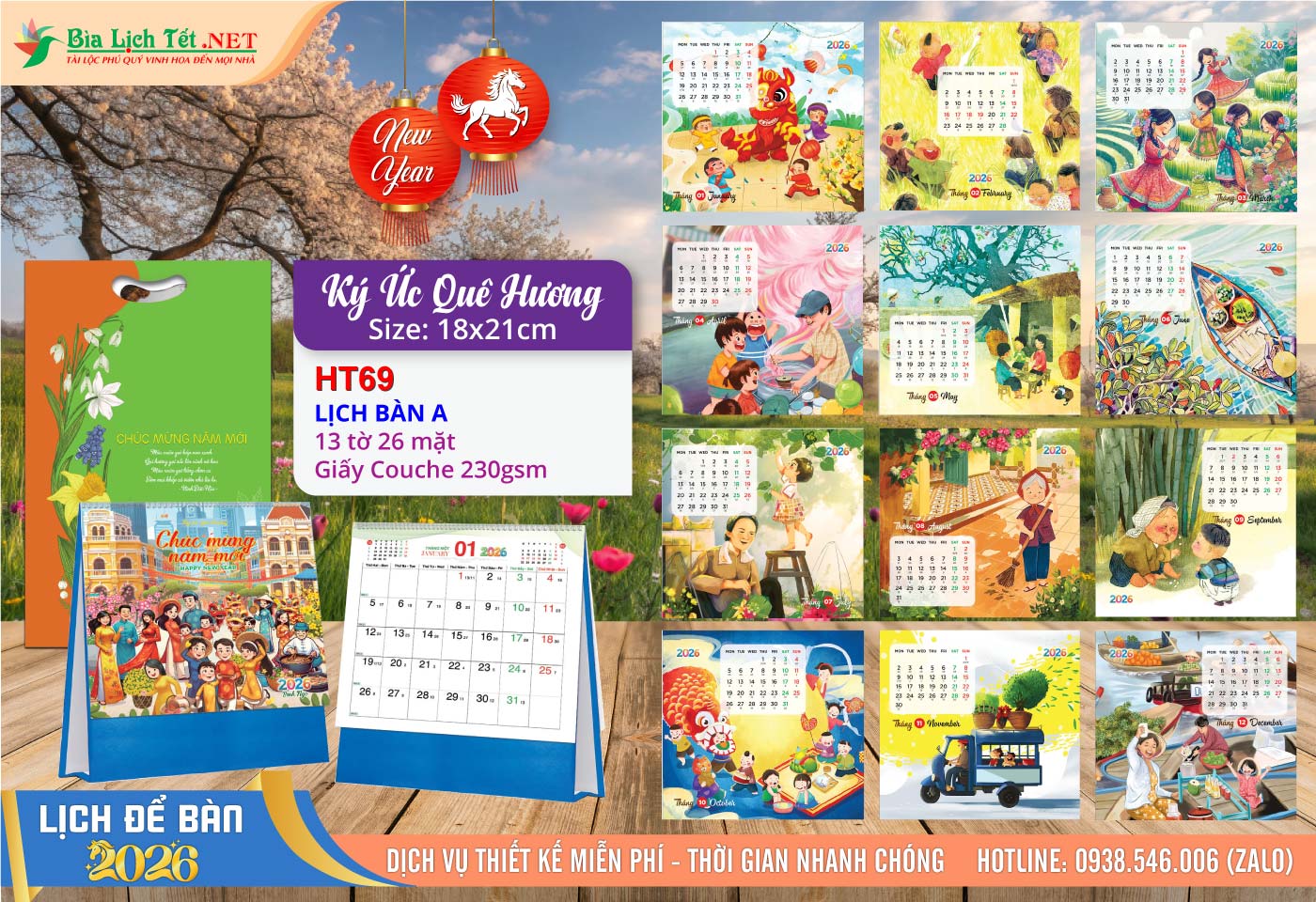 Lịch Để Bàn A (18x21cm) | Mã Số: HT69 - Ký Ức Quê Hương
