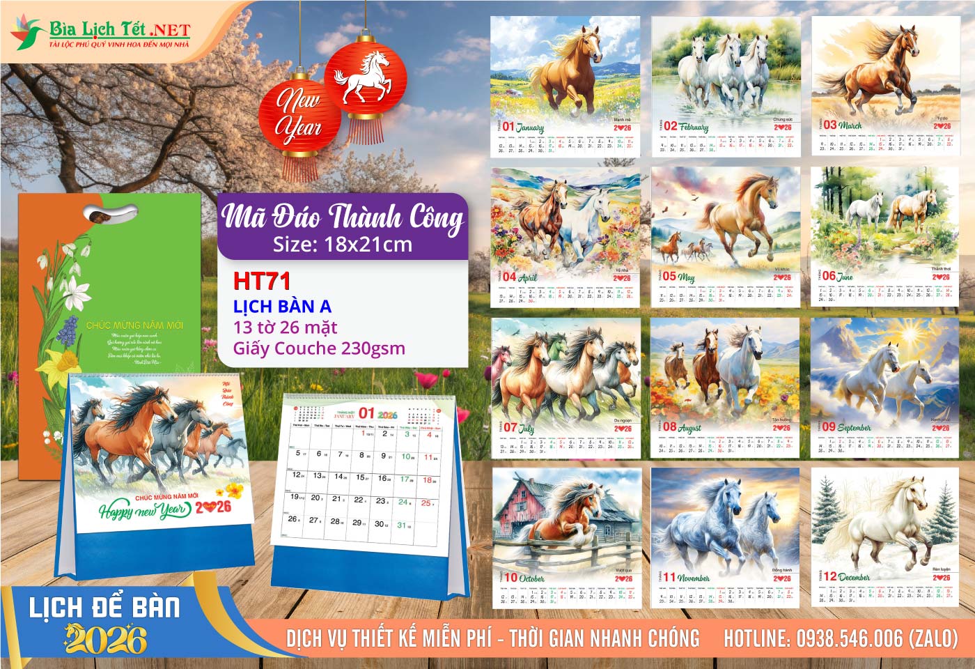 Lịch Để Bàn A (18x21cm) | Mã Số: HT71 - Mã Đáo Thành Công