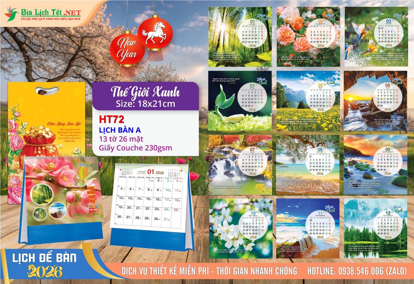 Lịch Để Bàn A (18x21cm) | Mã Số: HT72 - Thế Giới Xanh