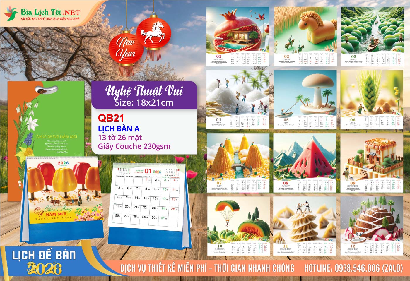 Lịch Để Bàn A (18x21cm) | Mã Số: QB21 - Nghệ Thuật Vui