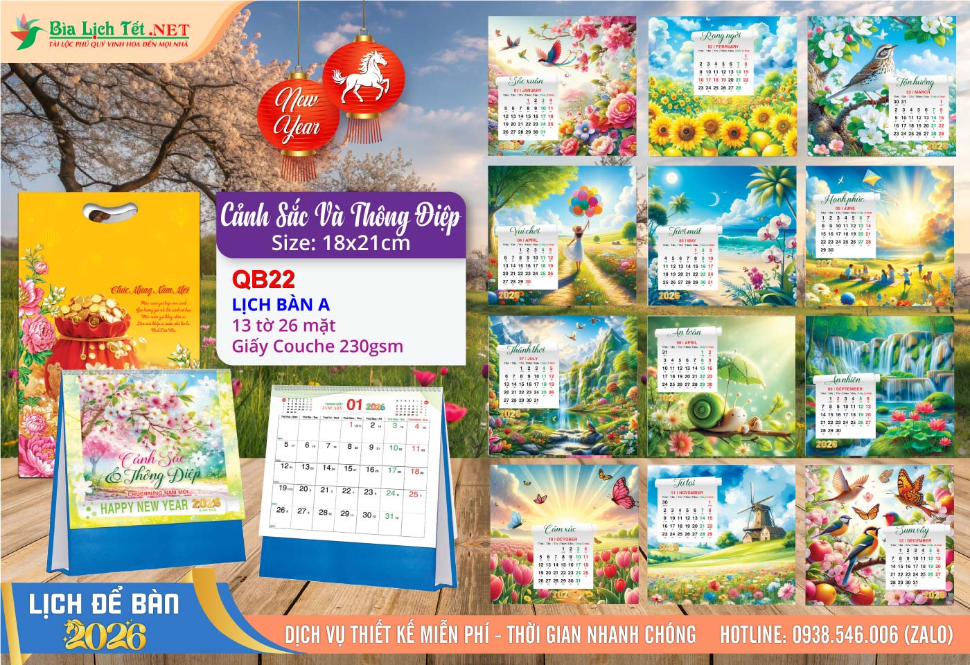 Lịch Để Bàn A (18x21cm) | Mã Số: QB22 - Cảnh Sắc Và Thông Điệp