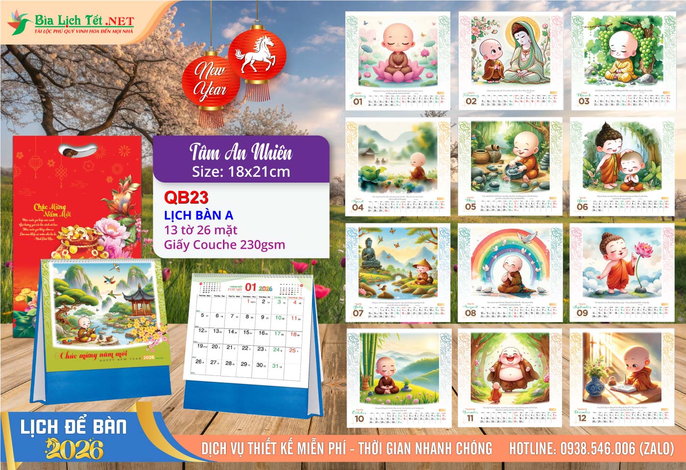 Lịch Để Bàn A (18x21cm) | Mã Số: QB23 - Tâm An Nhiên