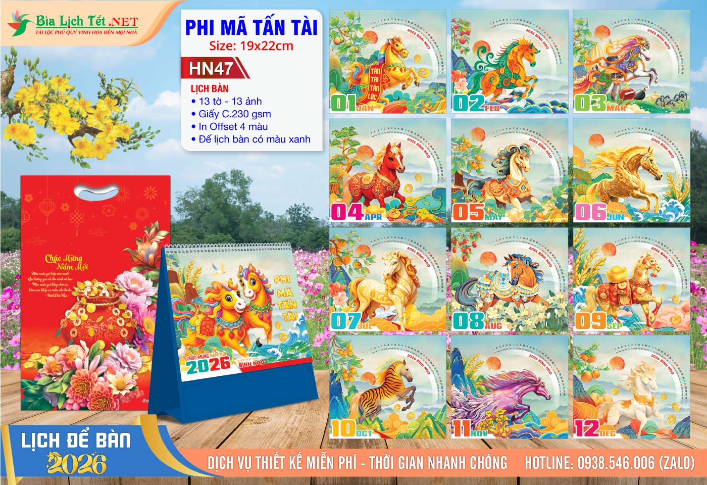 Lịch Để Bàn A (19x22cm) | Mã Số: HN47 - Phi Mã Tấn Tài