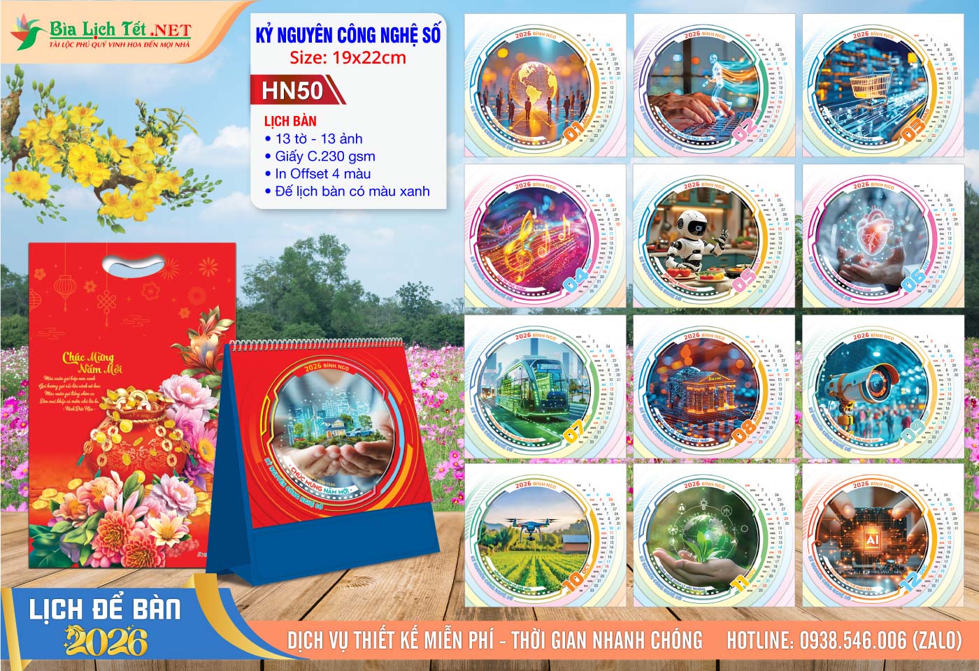 Lịch Để Bàn A (19x22cm) | Mã Số: HN50 - Kỷ Nguyên Công Nghệ Số
