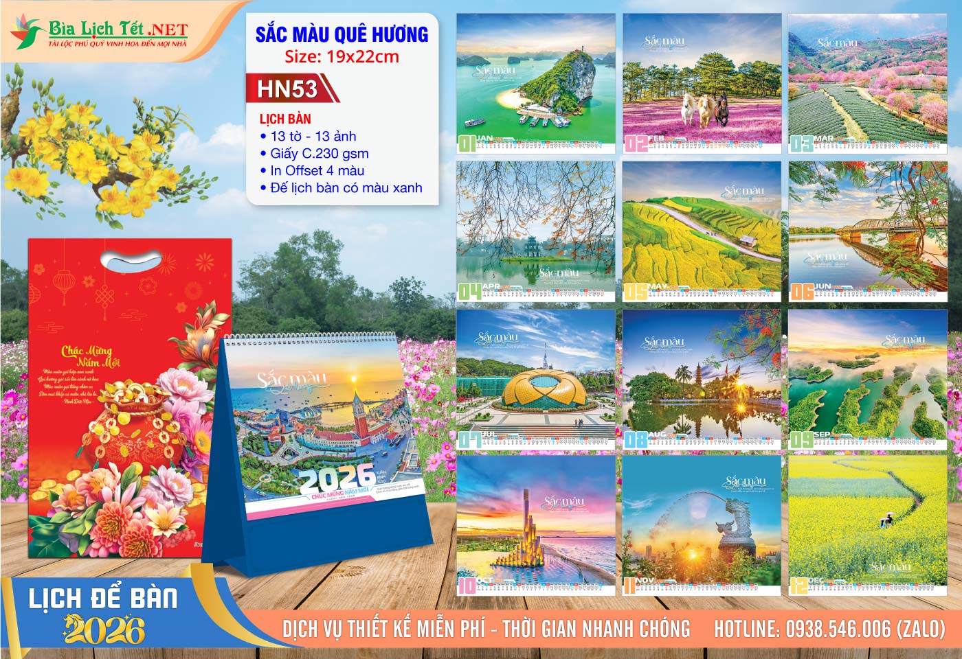 Lịch Để Bàn A (19x22cm) | Mã Số: HN53 - Sắc Màu Quê Hương
