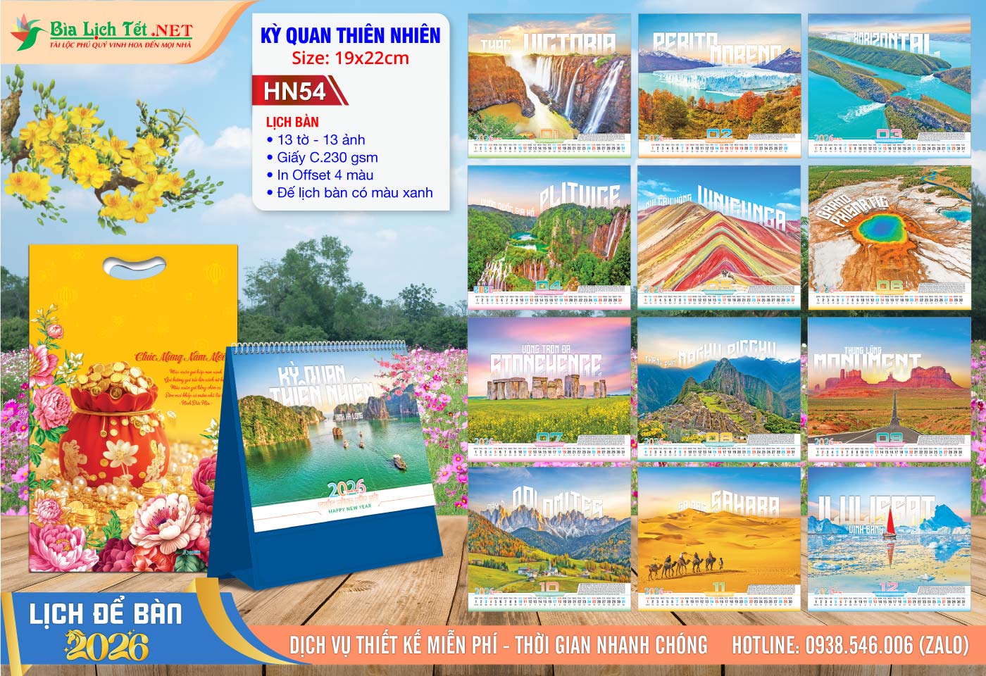 Lịch Để Bàn A (19x22cm) | Mã Số: HN54 - Kỳ Quan Thiên Nhiên