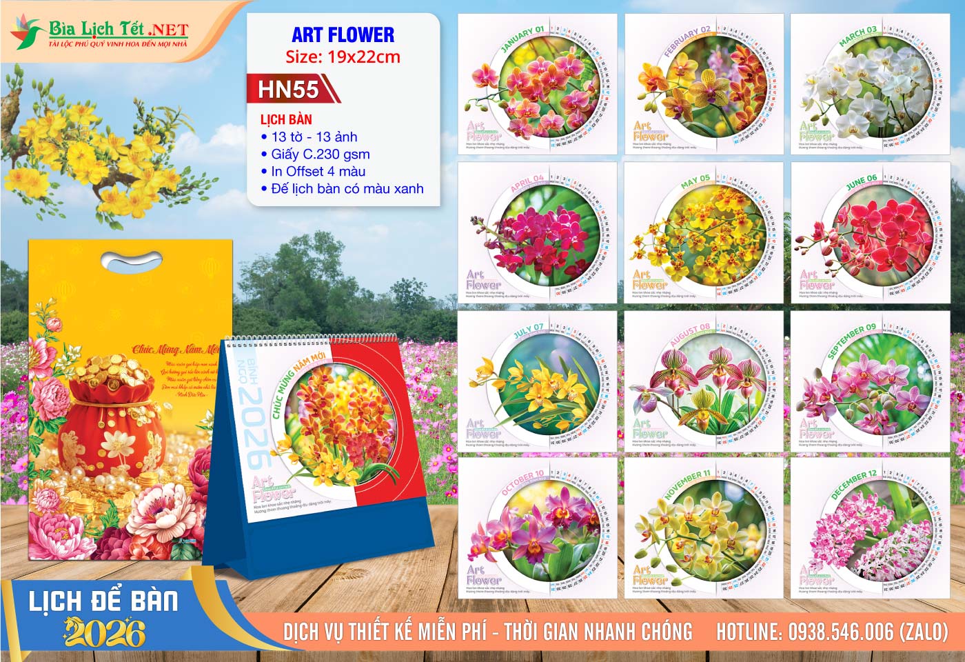 Lịch Để Bàn A (19x22cm) | Mã Số: HN55 - Art Flower