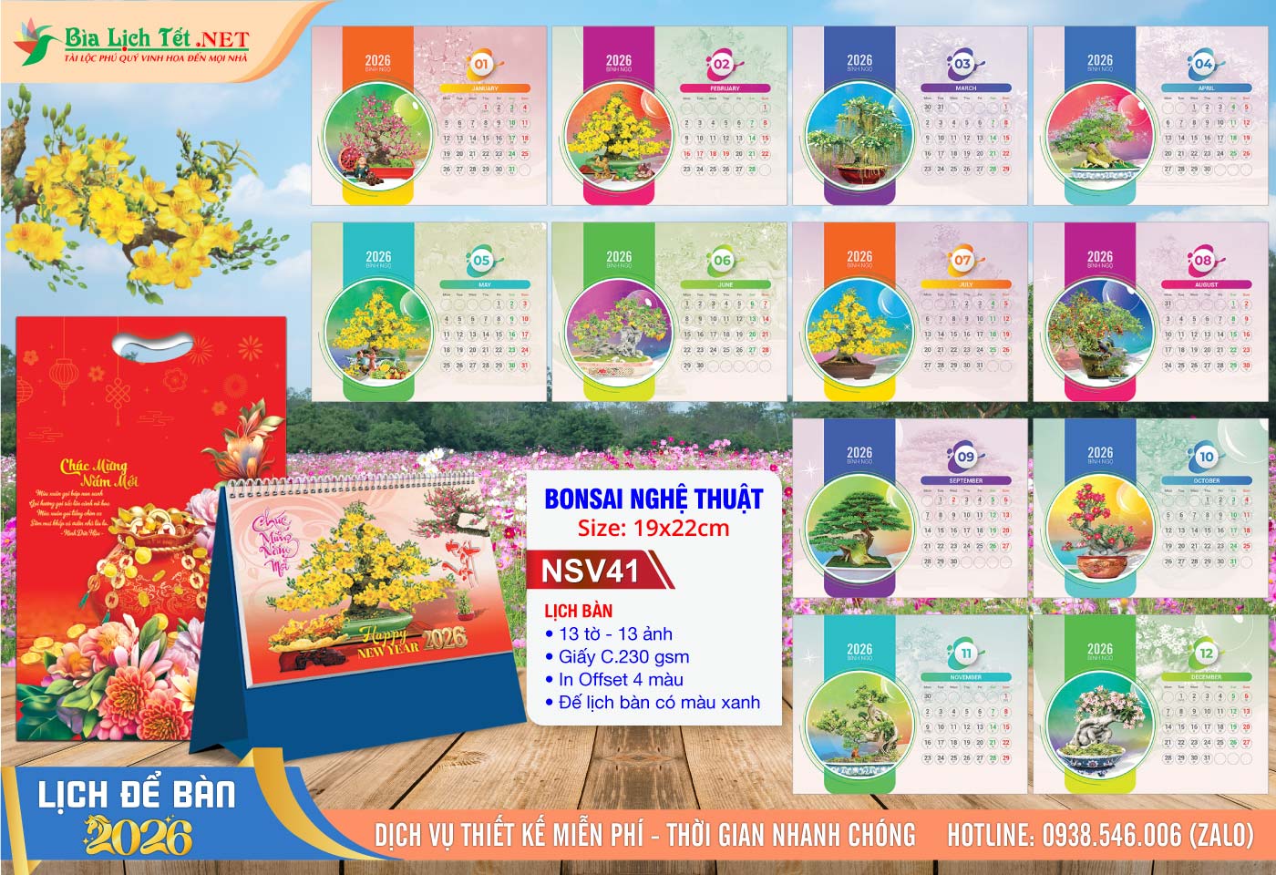 Lịch Để Bàn A (19x22cm) | Mã Số: NSV41 - Bonsai Nghệ Thuật