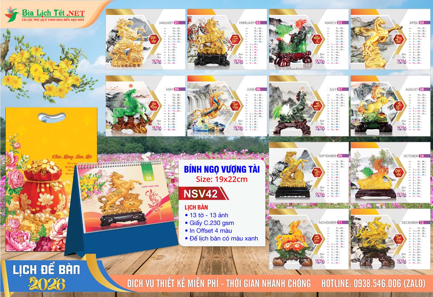 Lịch Để Bàn A (19x22cm) | Mã Số: NSV42 - Bính Ngọ Vượng Tài