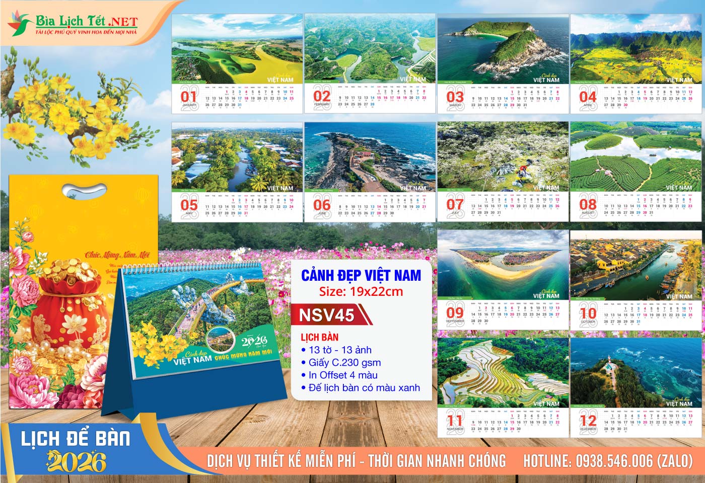 Lịch Để Bàn A (19x22cm) | Mã Số: NSV45 - Cảnh Đẹp Việt Nam