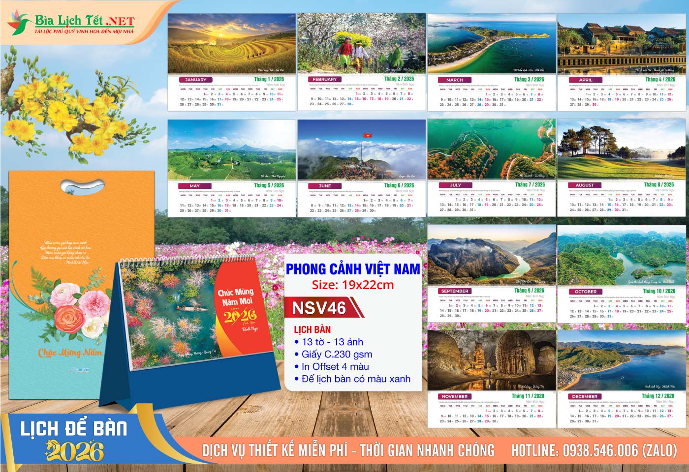 Lịch Để Bàn A (19x22cm) | Mã Số: NSV46 - Phong Cảnh Việt Nam