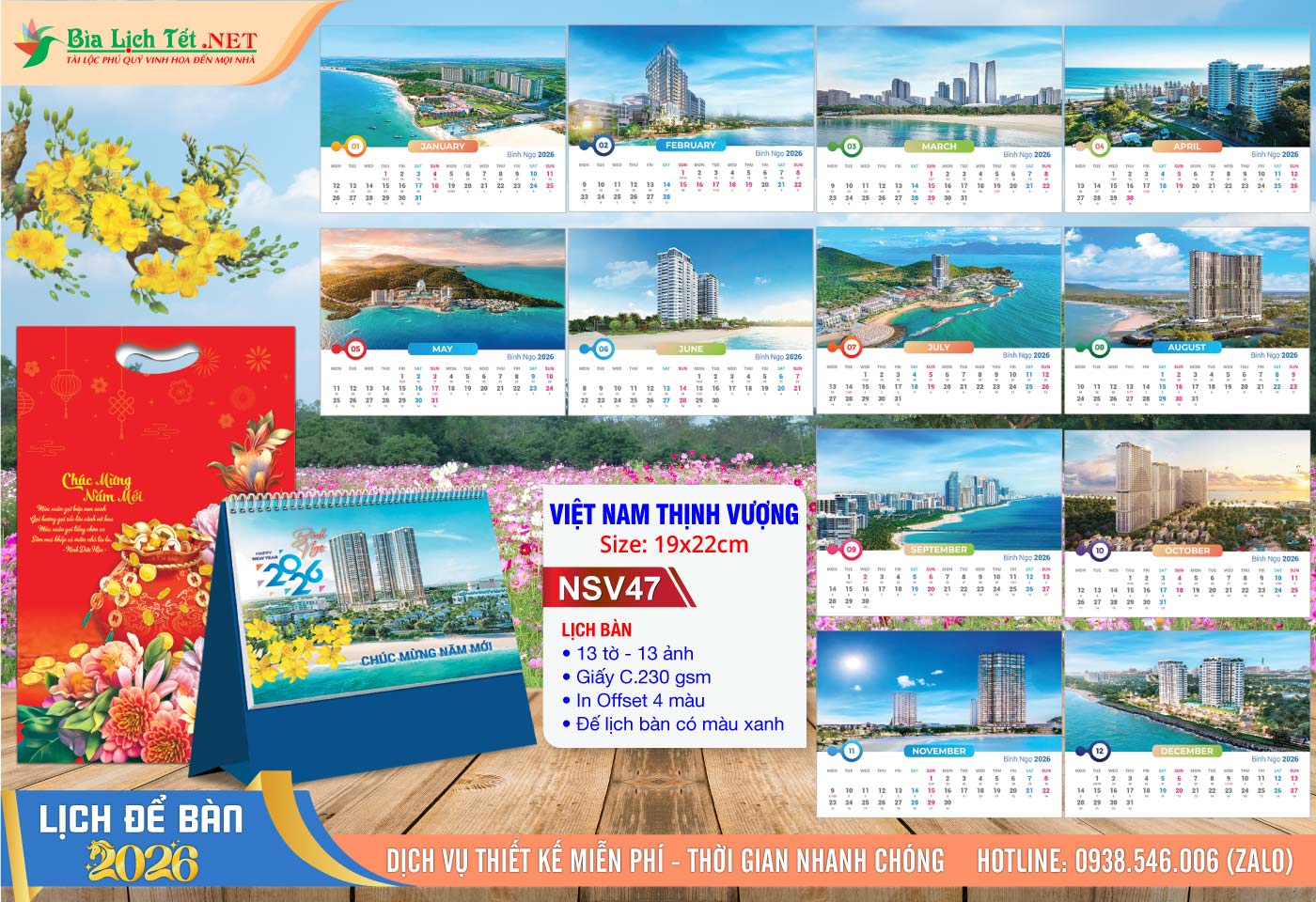 Lịch Để Bàn A (19x22cm) | Mã Số: NSV47 - Việt Nam Thịnh Vượng