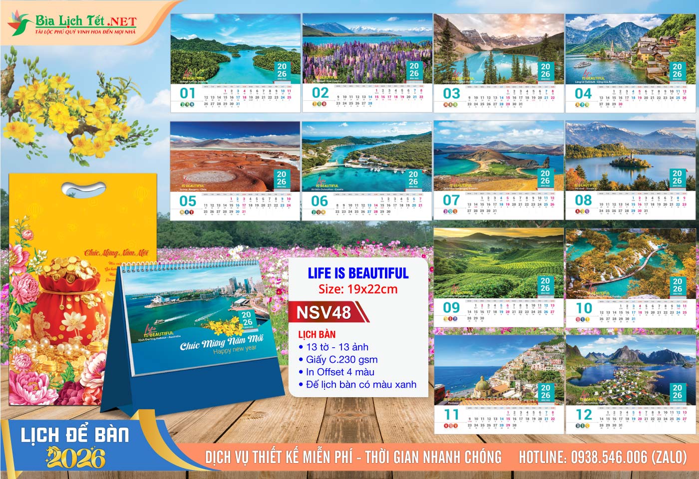 Lịch Để Bàn A (19x22cm) | Mã Số: NSV48 - Life Is Beautiful